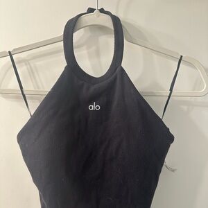 ALO Yoga Black Ribbed Halter BodySuit